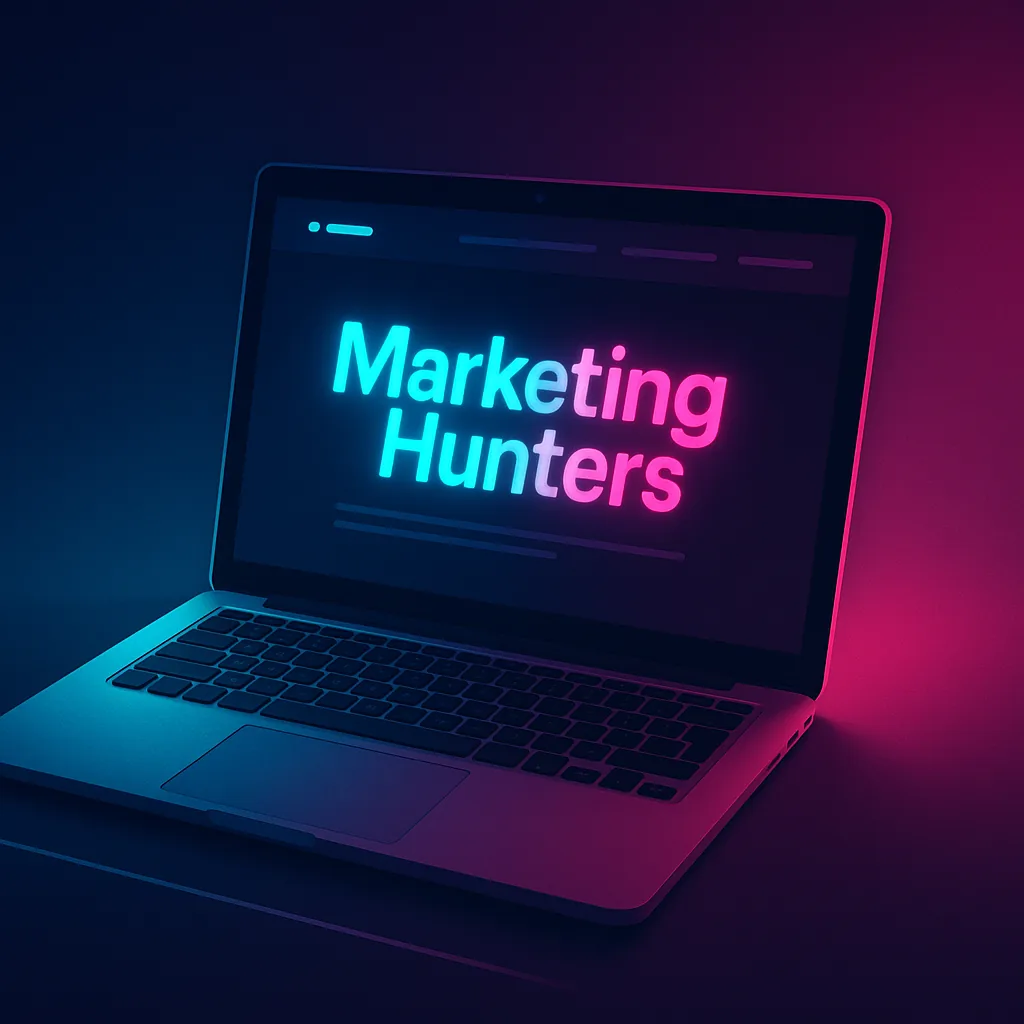 Laptop met het Marketing Hunters-logo op het scherm